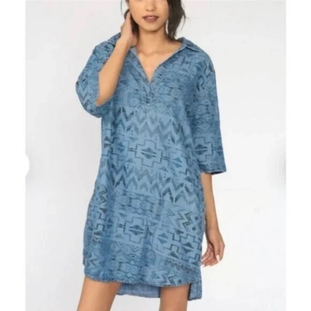 XXL Philosophy Chambray Aztec Shirt Dress, Blue
